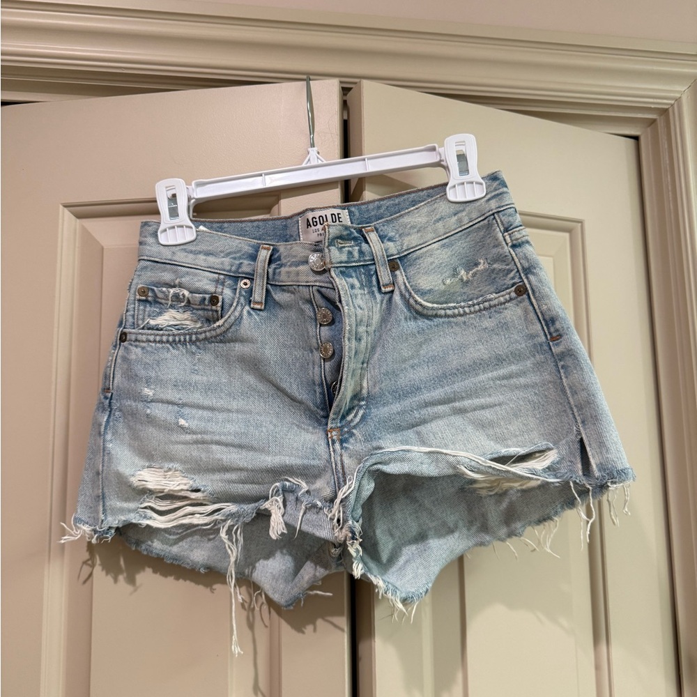 Agolde Parker Light Blue Frayed Jean Shorts